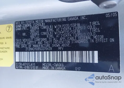 2005 Lexus Rx 330 from USA, damaged, VIN 2T2HA31U95C076439